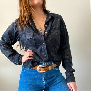 Size M faux suede floral button down from Outback Trading company